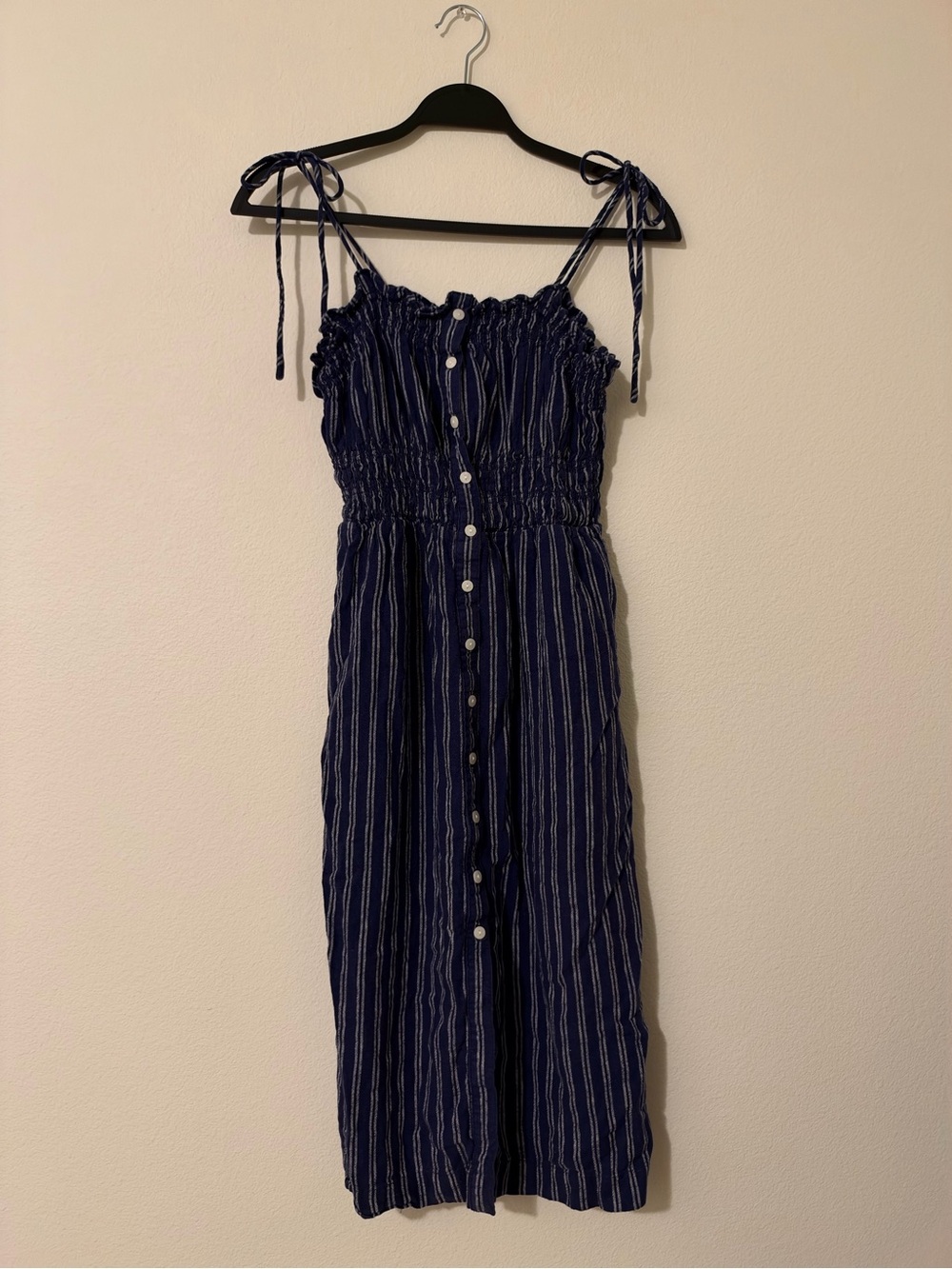 Universal Thread Medium Striped Tie-Shoulder Button-Front midi dress